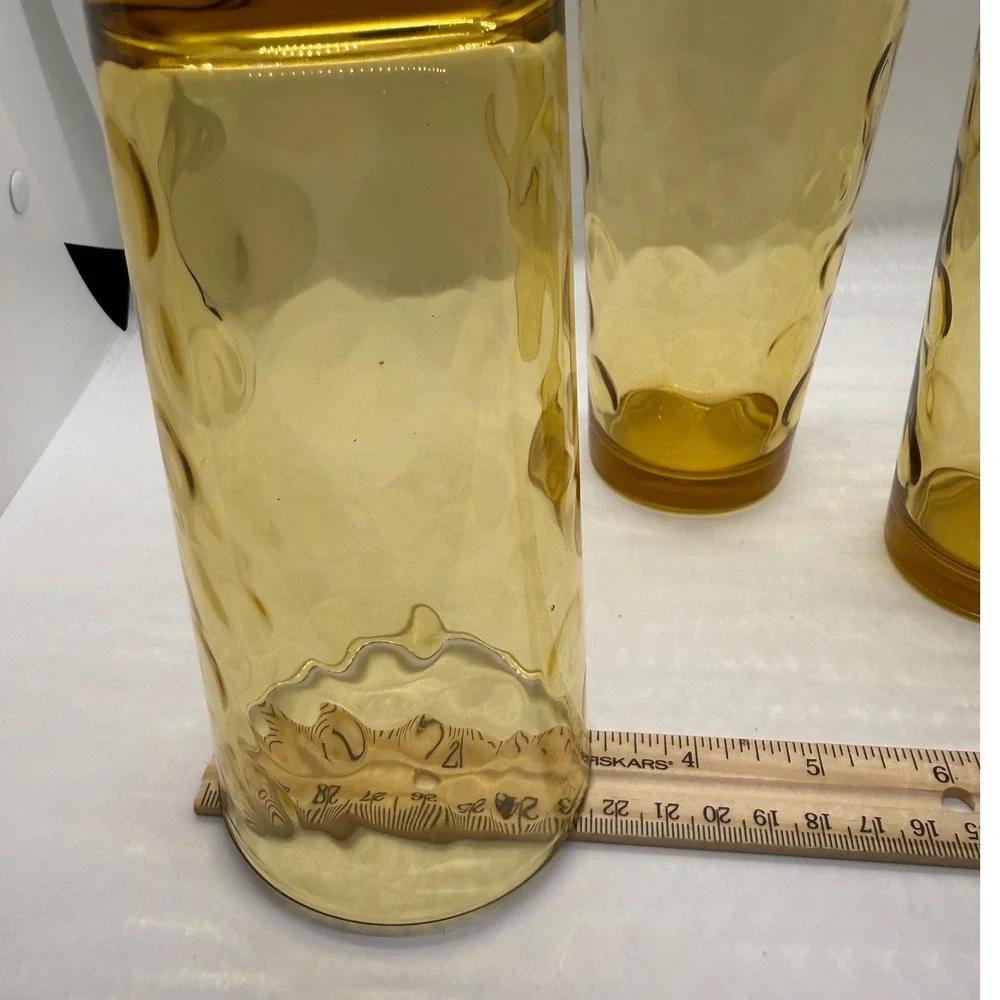 VTG Amber Eldorado Gold Hazel-Atlas Rain Drops Thumbprint‎ Glasses Set of 3 MCM